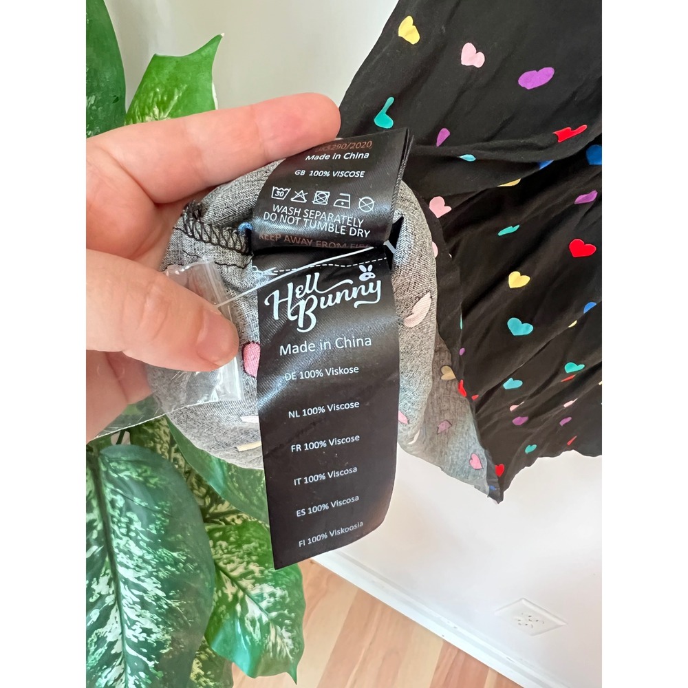 Hell Bunny Skirt Black Rainbow Heart Print Button Front Midi Novelty Modcloth - Picture 8 of 8